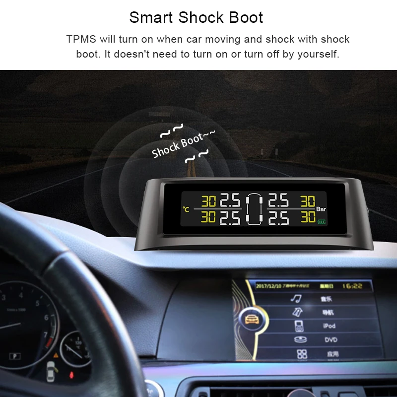 Junsun Солнечный Мощность TPMS шин Давление сигнализации Монитор Системы шок 4