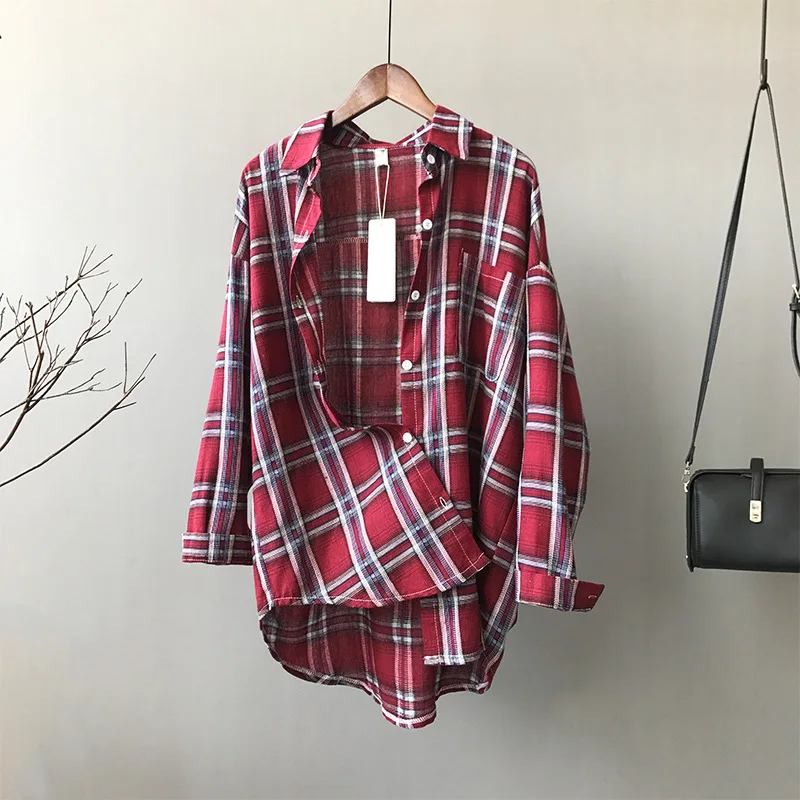 Классические клетчатые хлопковые льняные рубашки для женщин новинка 2018 BF