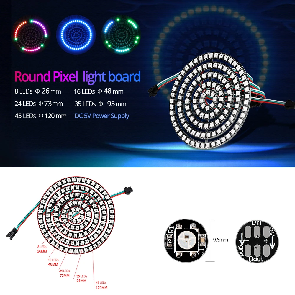 Светодиодное кольцо WS2812B IC 5050 RGB 1 бит 8 16 24 35 45 светодиодный модуль ws2812