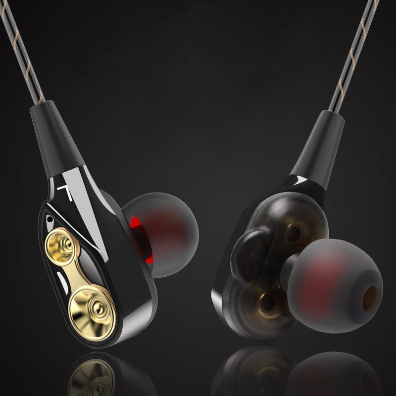 Hi-Fi мониторные наушники 4 ядра двойной драйвер стерео бас Спортивная гарнитура