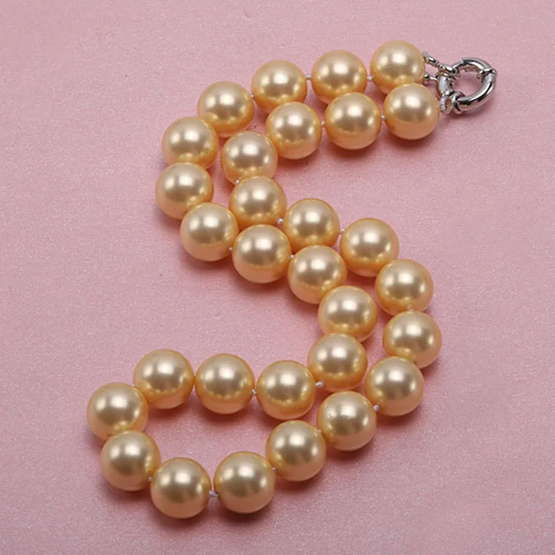 

JYX 2019 charming necklace golden 14mm Seashell Pearl Round Beads Necklace high quality 18" elegant jewelry for women