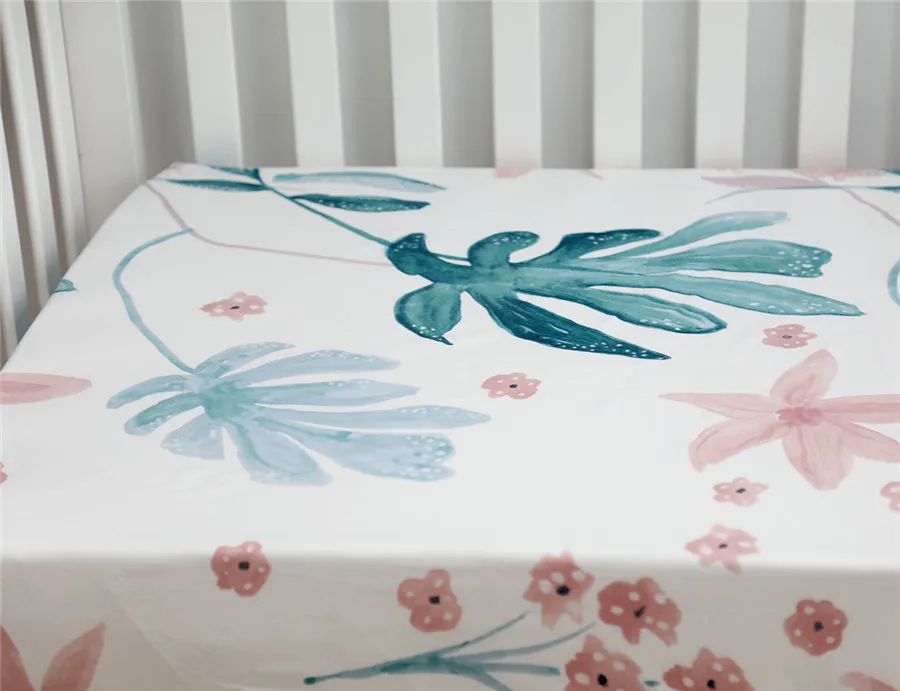 Baby Floral Fitted Crib Sheet Girl Cotton Newborn sheet Bed Mattresses cover fits Standard Crib 28*52*9 inches(Watercolor