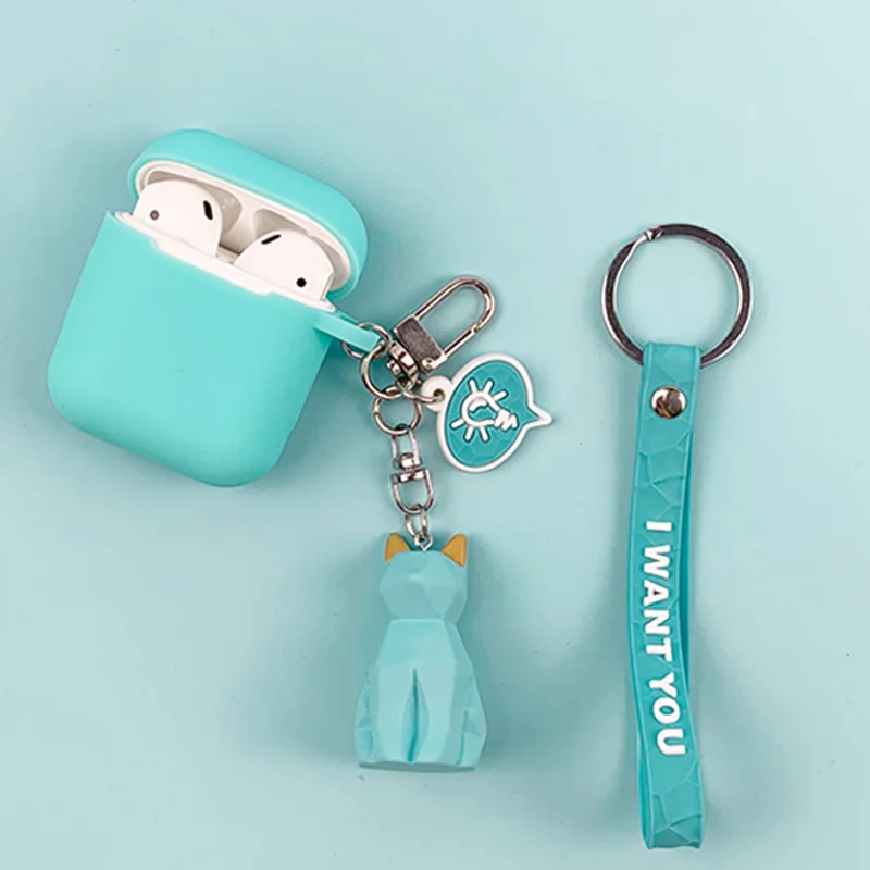 Cute DIY Cat Silicone Case For Apple Airpods Cover Bluetooth Earphone Protective for Cartoon Geometry Key Ring | Электроника