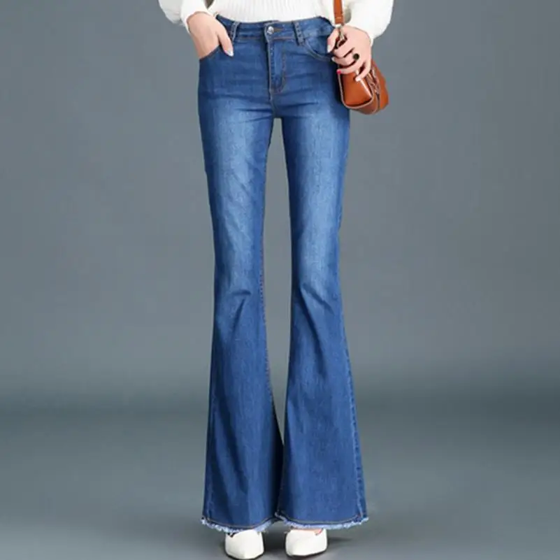 

new high waist wide leg trousers female Slim women denim flare pants long trouser