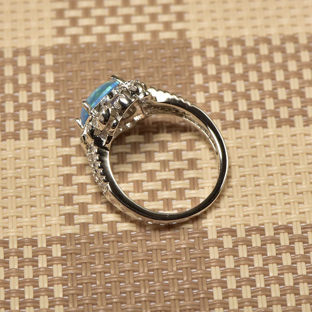 Женское кольцо из серебра 925 пробы с голубым опалом|ring size|ring size 5crystal ring |