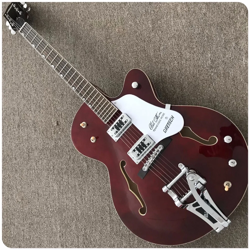 Gisten Полу полый корпус гитары джаз с bigsby мост темно красный цвет лучшее качество