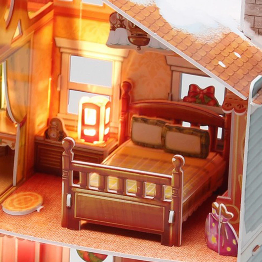 Современный Лофт дуплекс квартира Рождество Кукольный Миниатюрный DIY Дом комплект комнаты со светодиодный ными огнями идеальный подарок ручной работы
