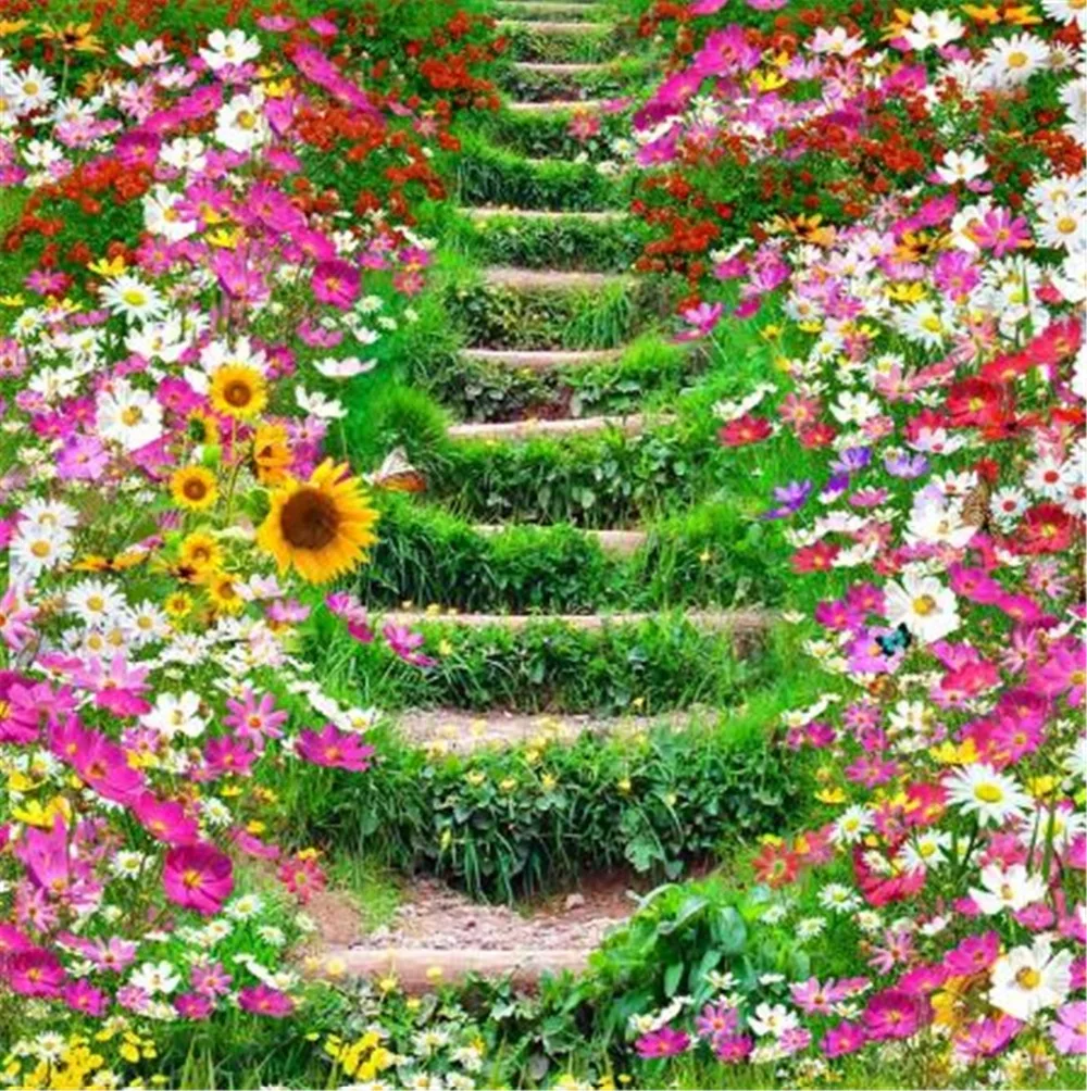 

Custom Any Size 3d Wallpaper Flower Path Toilet Bathroom Bedroom Living Room 3D Floor Interior Wallpaper Mural