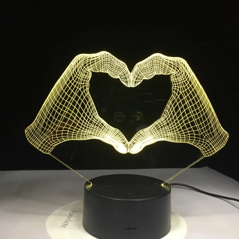 Любящее сердце жеста рукой 3D лампа светодиодный Ночной светильник с 7 цветов для
