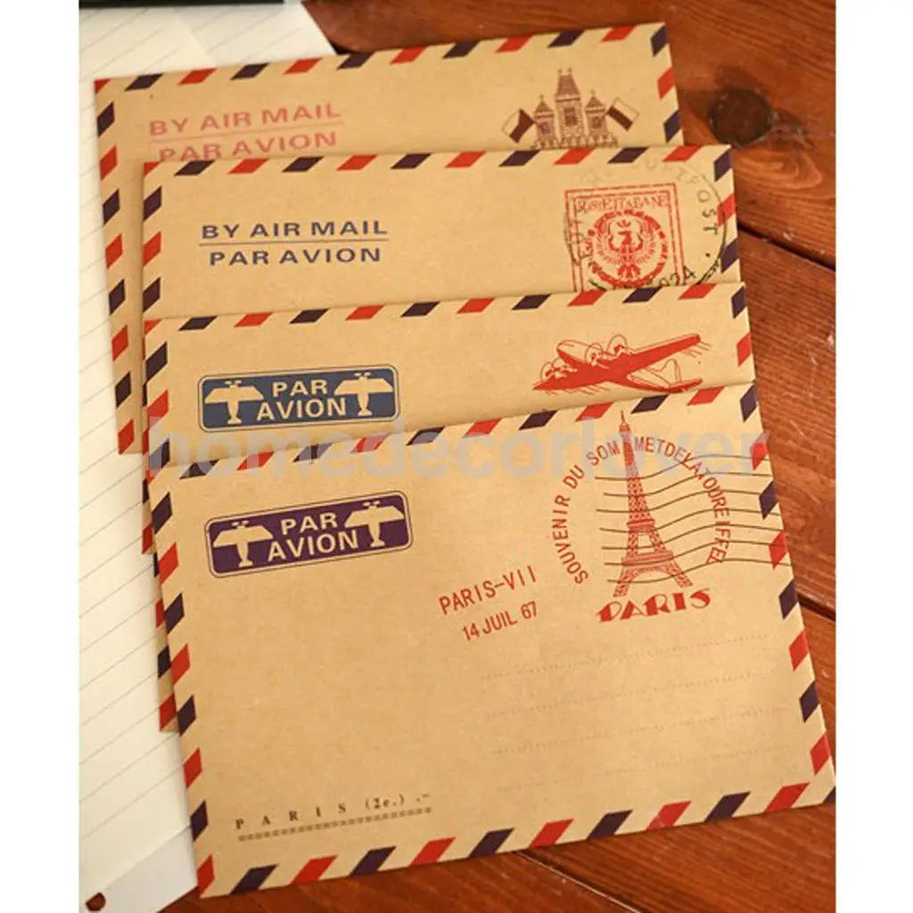 40pcs Vintage Style Airmail Kraft Paper Envelopes 4 Different Styles- Random | Дом и сад