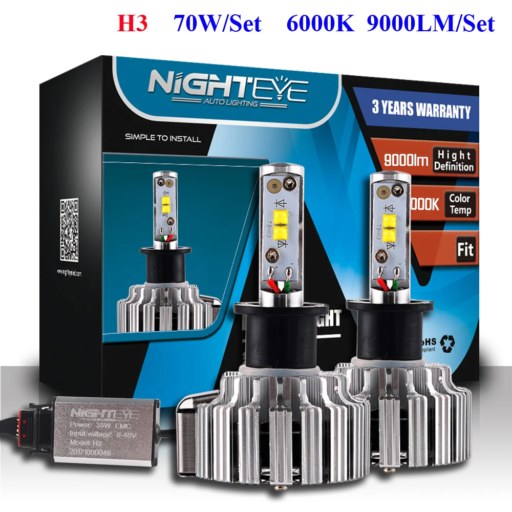 NIGHTEYE 1 пара H3 COB светодиодный диджейский луч при 70 ватт заменитель 9000Lm