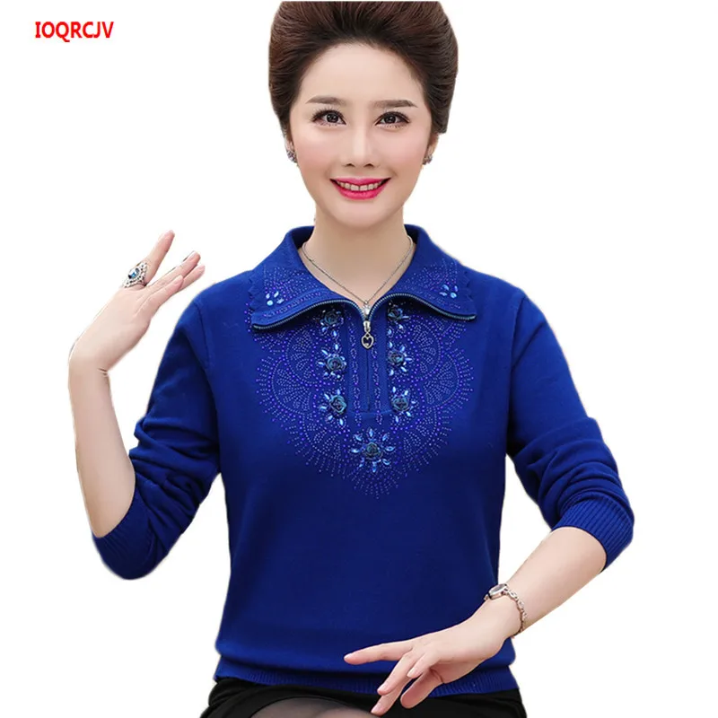 Plus Size 4XL Middle-aged Women Wool Sweater Coat Autumn Winter Loose Stretch Zipper Female Sweaters Casual Pullovers Tops W436 | Женская
