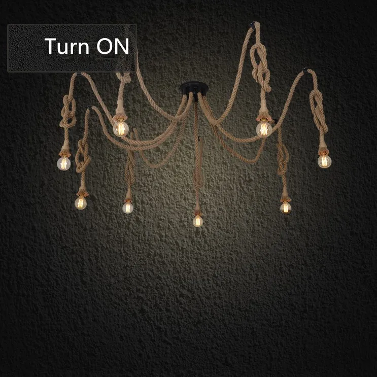 Люстра из пеньковой веревки Античная классическая Регулируемая потолочная