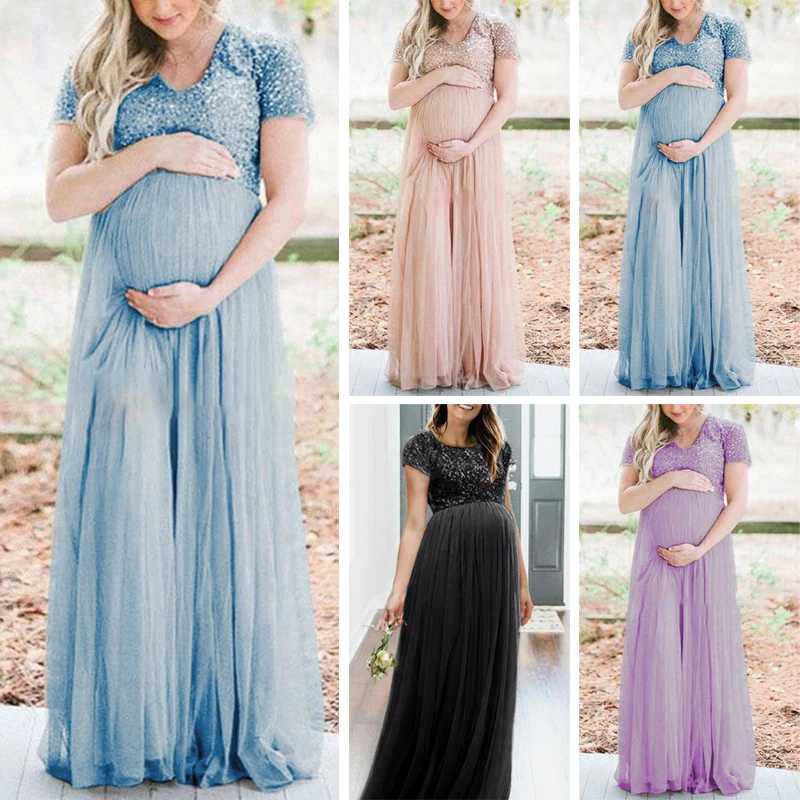 2019 летние вечерние коктейльные платья с блестками и сеткой для беременных