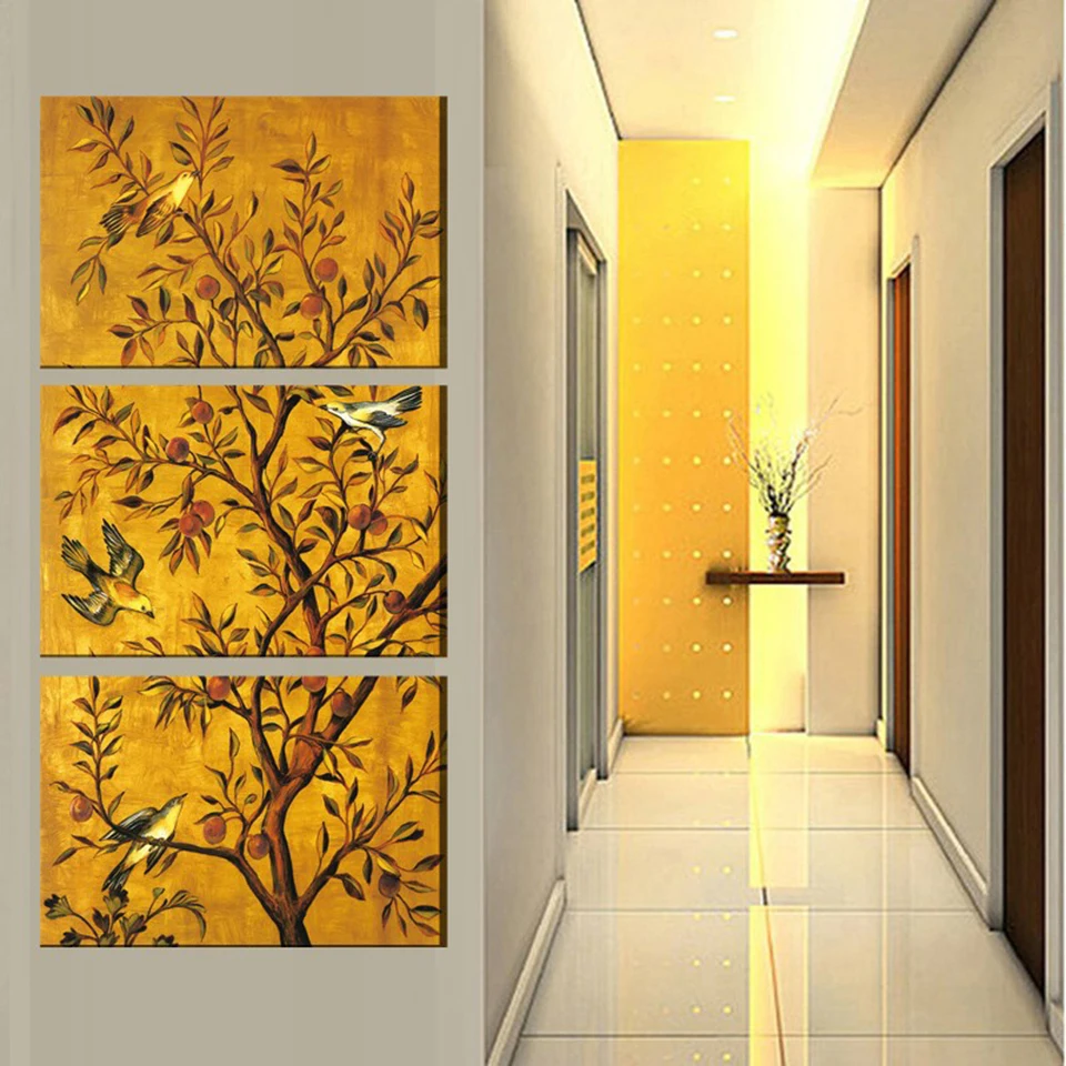 

Modern Canvas Living Room Home Decor 3 Pieces Bird And Tree Landscape Painting Wall Art Modular Poster Frame HD Printed Picture