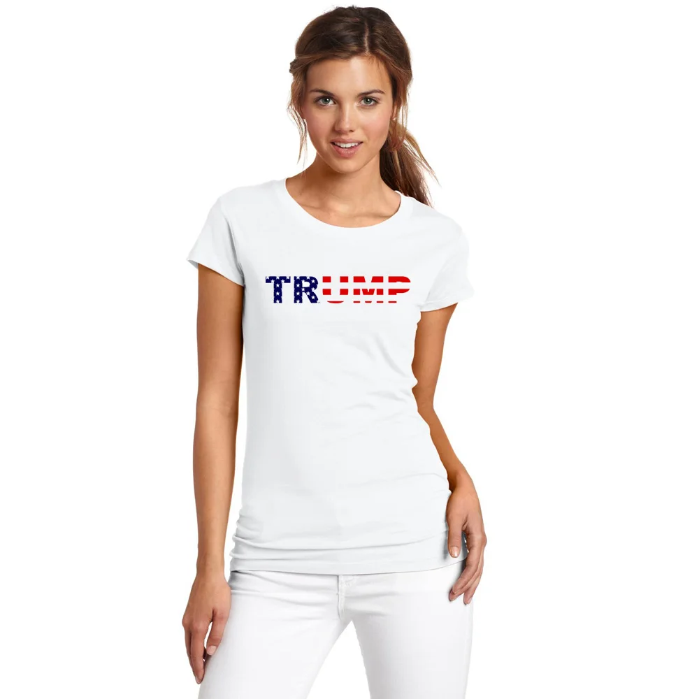 

BLWHSA US President Trump supporters T-shirts for Women Trump National Flag Summer White Cotton T Shirt Women's Clothing