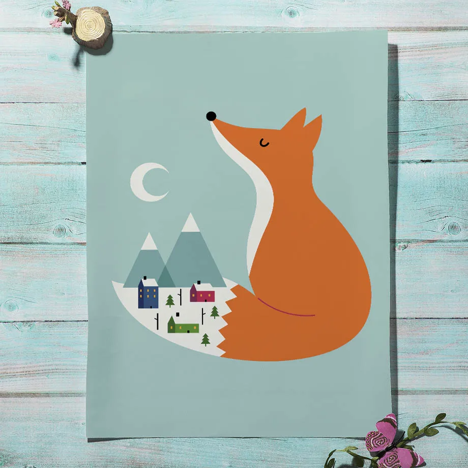 Wall Art Холст Картина лиса Лось енот коала Животные репродукции Nordic Плакаты и