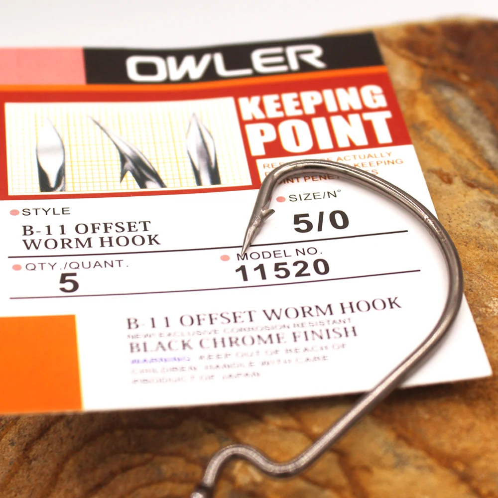 MIPIKE 1 pack B-11 Offset Worm Hook Fishing Hook  9 Sizes  5/0#-6#  Crank Worm Sharp Hook Fishhook Strength hook