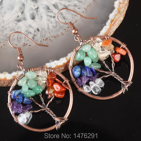 Новые серьги чакры &quotДрево жизни&quot проволочный материал сверкающие камни