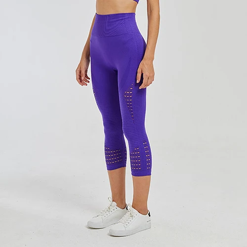 Purple Новинка, спортивные штаны для йоги, высокая талия, энергетические, бесшовные, для фитнеса, укороченные Леггинсы для женщин, для контроля живота, для спортзала, для бега - Цвет: Purple