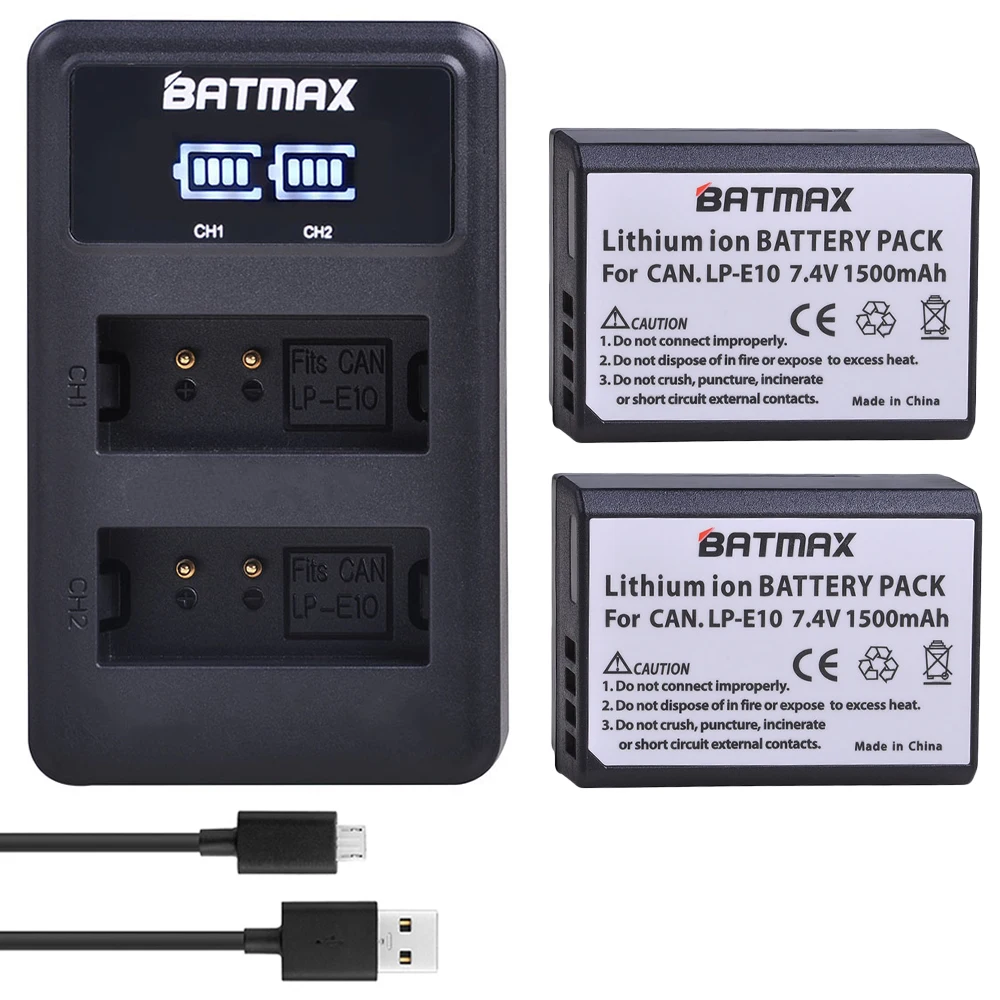 2 шт. 1500 мАч LP E10 LPE10 батарея + LED USB двойное зарядное устройство для камер Canon EOS Rebel T3