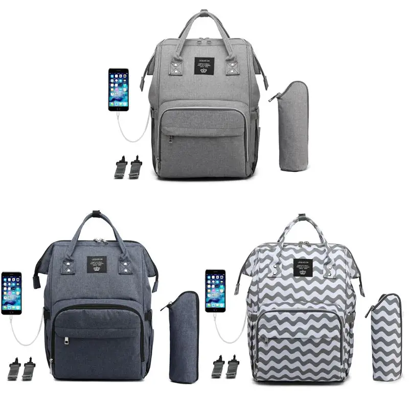 

LEQUEEN Multi-function Waterproof Diaper Bag USB Charging Port Large Capacity Mummy Nursing Backpack