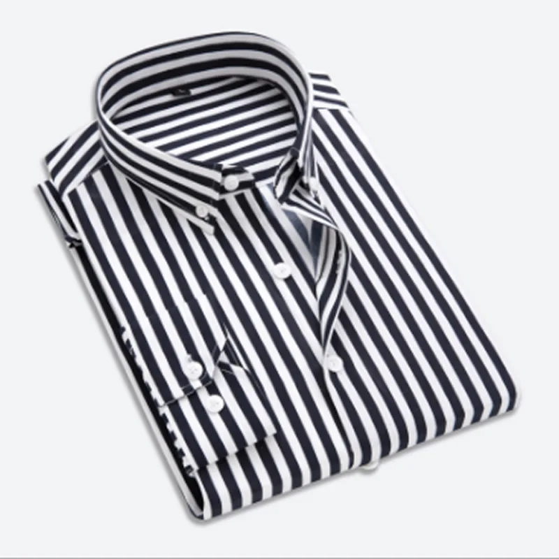 2018 Модная рубашка в полоску Повседневное Мужской Slim Fit офисные мужские рубашки с