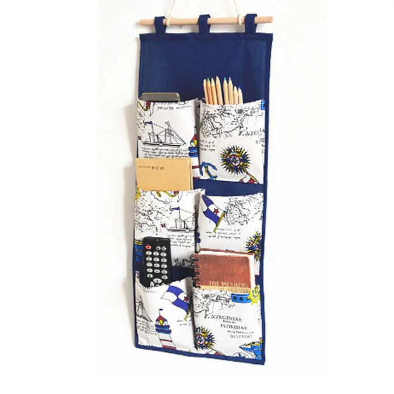 6 Pockets Storage Bag Wall Door Closet Hanging Linen Cotton Fabric British Style Organizer For Bathroom Bedroom | Дом и сад