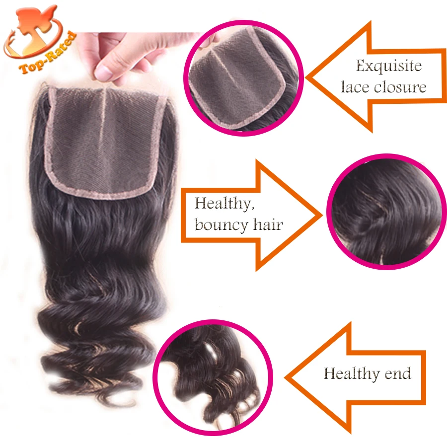 7А Необработанные Бразильский Освобождает Волну Кружева Закрытие Отбеленные