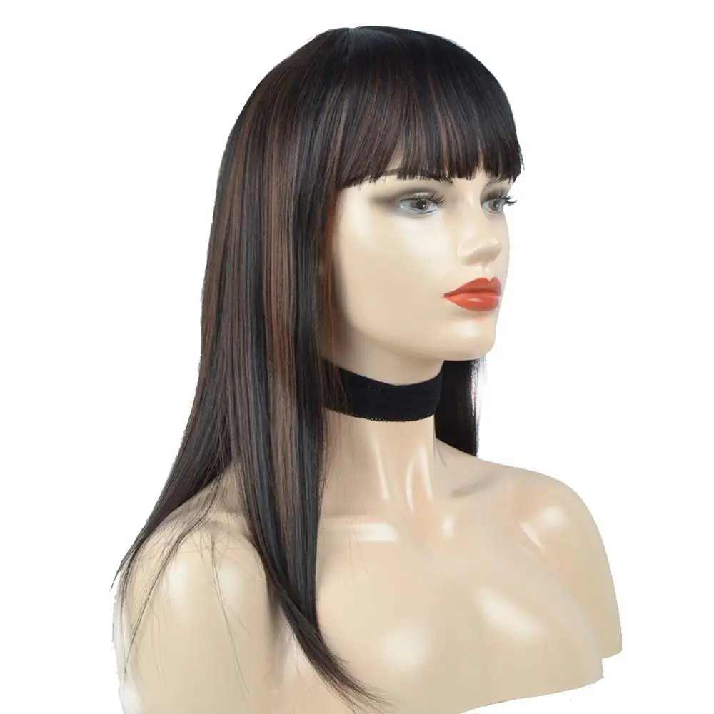 Парики из искусственных волос длинные прямые волосы с челкой 16 ''натуральный