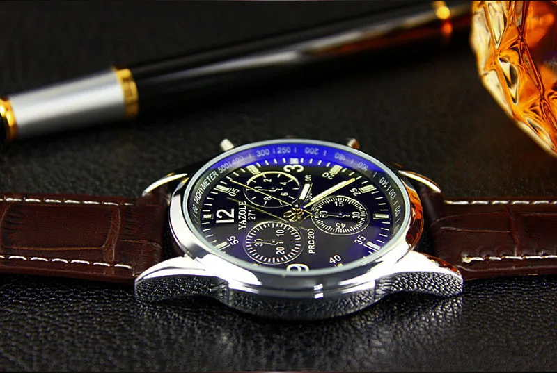 Мужские часы Relojes Hombre модные кварцевые аналоговые из искусственной кожи с синим