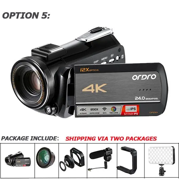 Ordro AC5 4K UHD цифровые видеокамеры FHD 24MP WiFi ips сенсорный экран 100X цифровой зум 12X оптический DV мини-видеокамеры - Color: Option5