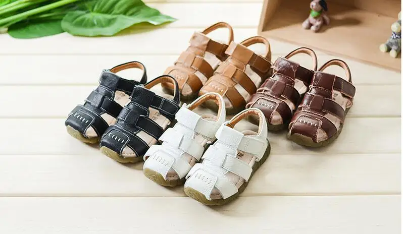 Детские кожаные сандалии для мальчиков Новинка 2017 года сезон лето корейская