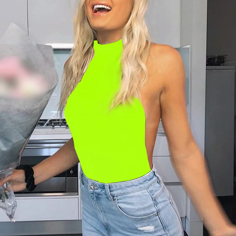 Женские Боди однотонные вечерние летняя блузка на бретелях с вырезом комбинезон