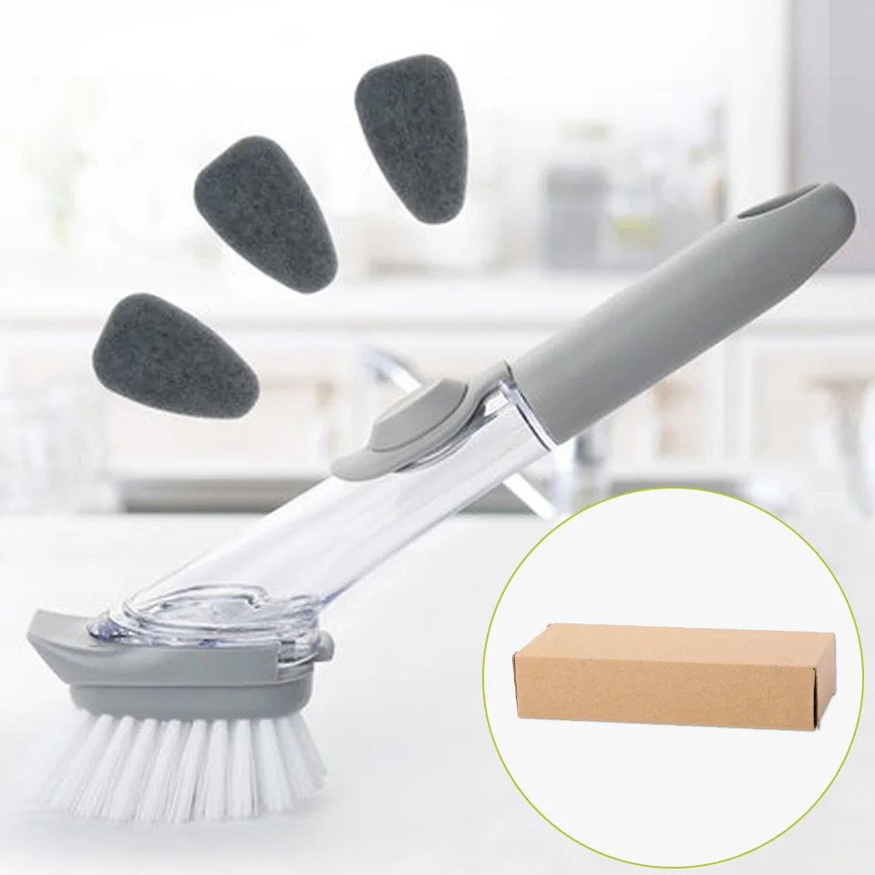 light grey Бытовая Чистящая Щетка гидравлический горшок для промывания кисти губка с жидким мылом чаша дозатора щетка для мытья кухонного очистителя - Цвет: light grey