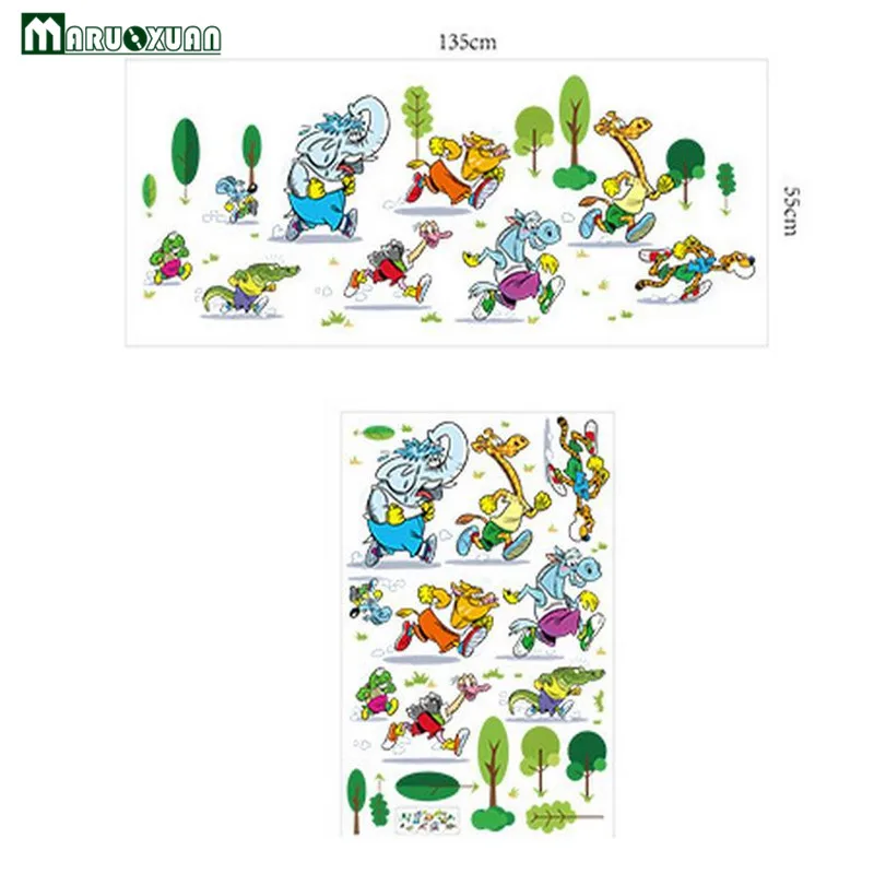 Maruoxuan Animals Marathon Cartoon Stickers Children's Room Living Bedroom Background Decorative PVC Wall | Дом и сад