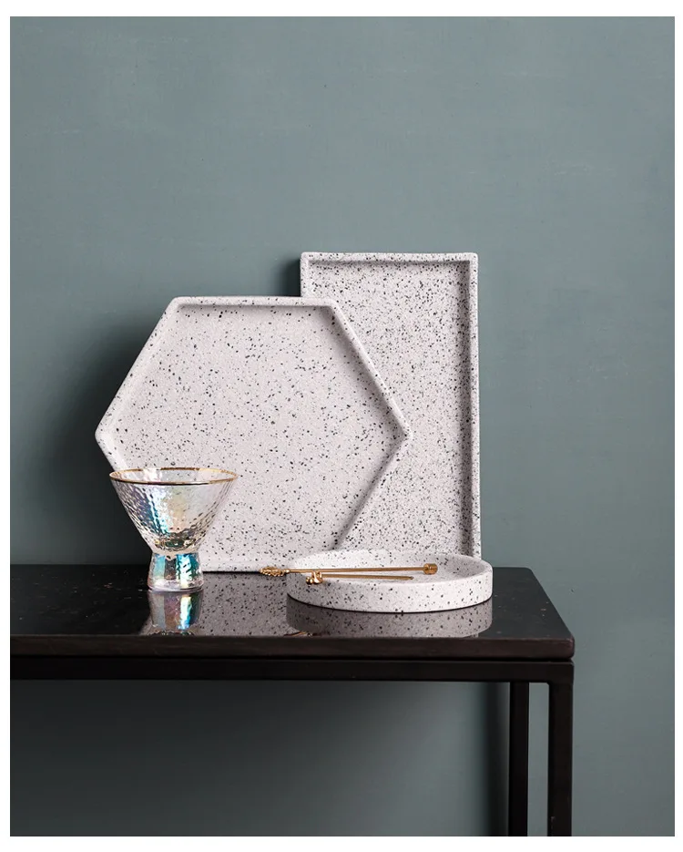 Ceramic Storage Tray High Quality Rice Spoon Porcelain Round Hexagon Rectangle Plate for Fruit Dessert Jewelry Organizer