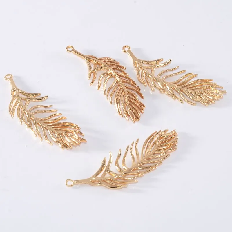 

10pcs 13mm*39mm 24k Gold Color plated Nuture Stripe Tree Leaf Charms Metal Copper pendants