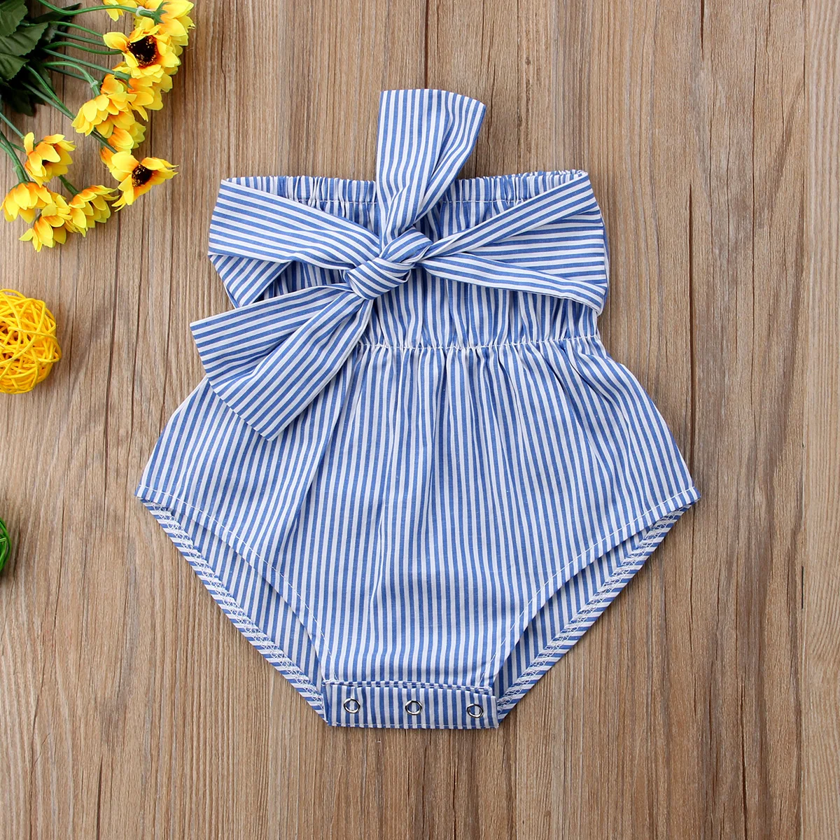 2018 Одежда для новорожденных девочек в синюю полоску с большим бантом хлопковый