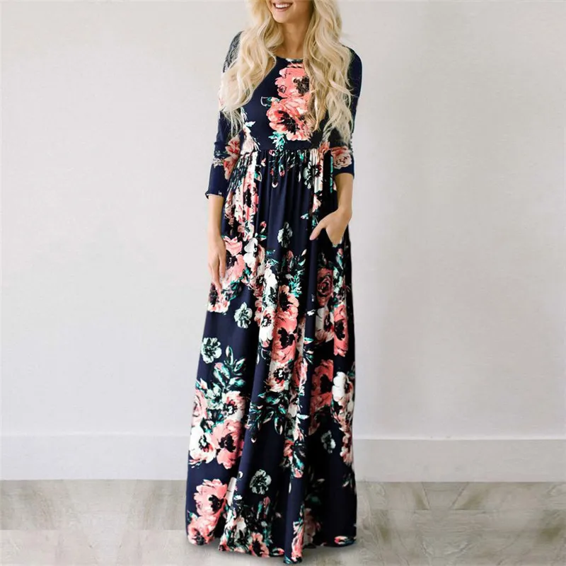 ELSVIOS 2018 Summer Floral Print Long Dress Boho Beach Tunic Maxi Women Party Sundress Vestidos Plus Size XXXL | Женская одежда