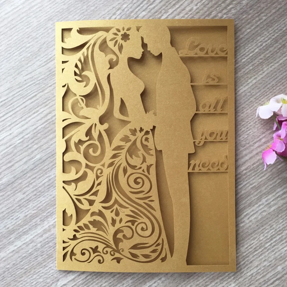 50 шт./лот полый лазерный разрез простое и Элегантное Свадебное приглашение карты