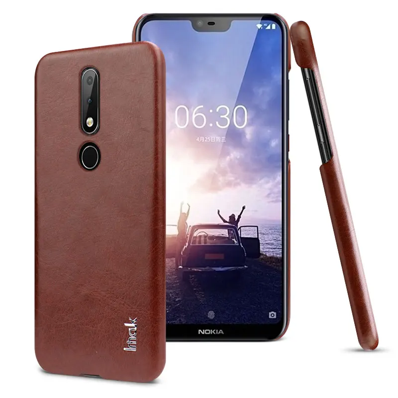 Brown IMAK Ruiyi Series Luxury Skin PU Leather Case for Nokia 6.1 Plus X6 Sirocco Hard PC Back Cover Quality for Nokia x6 Luxury Slim - Цвет: Brown