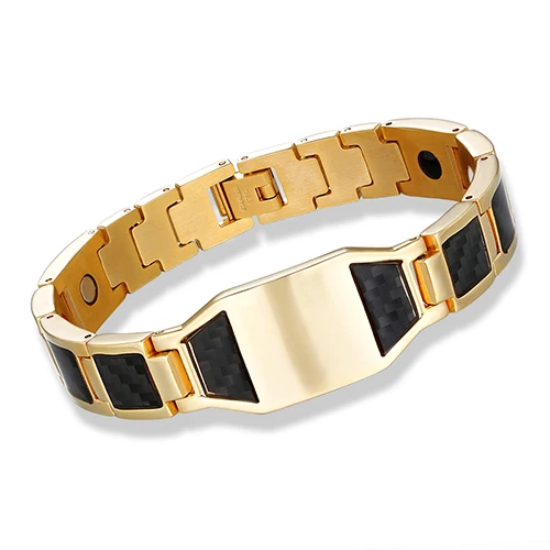 B00003Gold Магнитный браслет из гематита из нержавеющей стали, мужской браслет для здоровья с застежкой-крючком, мужской браслет с Т-образным ремешком, золотые ювелирные изделия для здорового мальчика - Окраска металла: B00003Gold