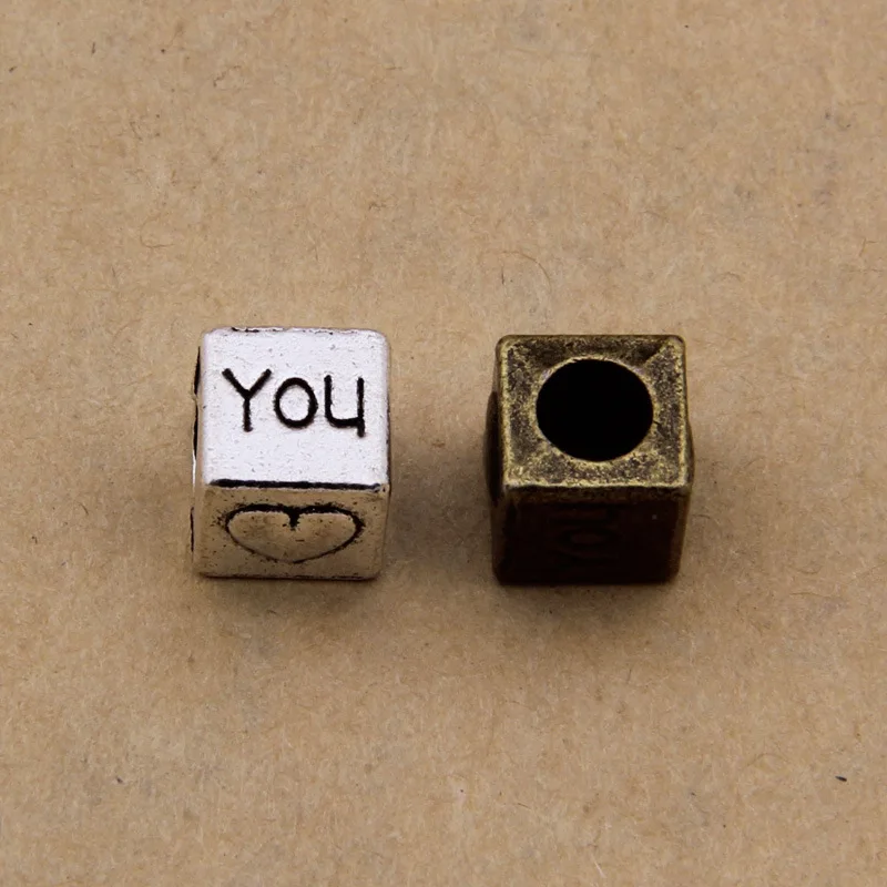 

Daisies 50pcs/lot 7*7mm Bead Charm Square I Love You Letters Big Spacer Beads Fit Women Bracelet & Bangle Jewelry