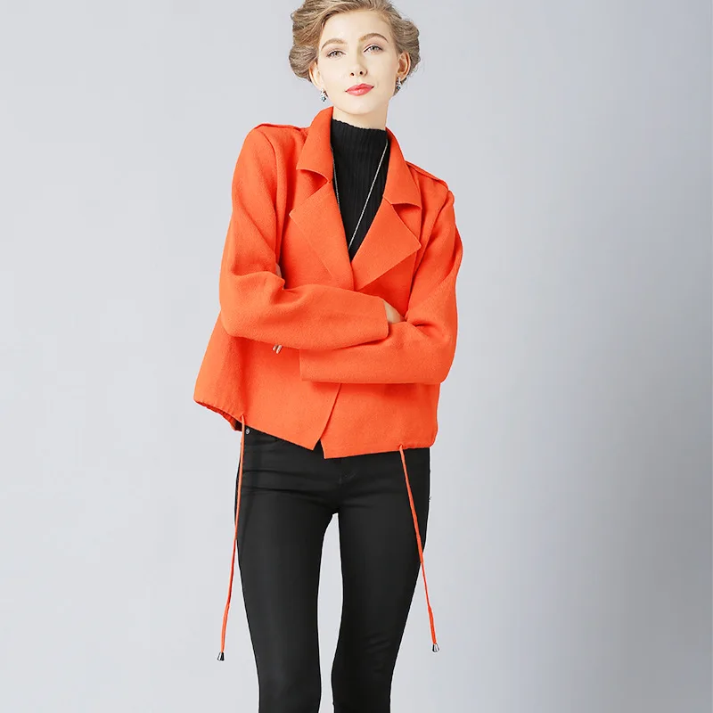 Orange XIKOI свободный размер модные женские короткие свитера 5 цветов осенние свободные кардиганы с отворотом пальто Женский вязаный кардиган свитера куртки - Цвет: Orange