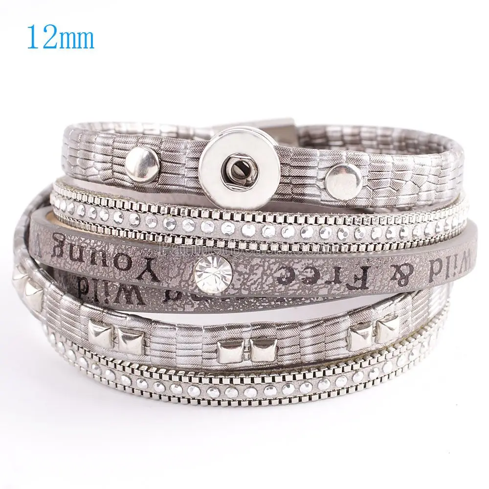 Partnerbeads 40cm 1 Snap 12mm Button Pu Leather Metal Charm Bracelet Interchangeable Jewelry Free Shipping KS0602-S | Украшения и