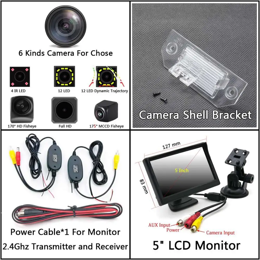 Cam Wireless 5 LCD 12 Светодиодный интеллектуальные динамические траектории треков заднего вида Камера Обратный Парковка Камера для Ford Focus MK2 седан C-Max C - Название цвета: Cam Wireless 5 LCD