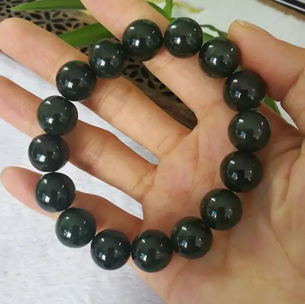 

wonderful bracelet Myanmar natural old pit ice waxy species black color Burmese jadeite free shipping 12-13mm