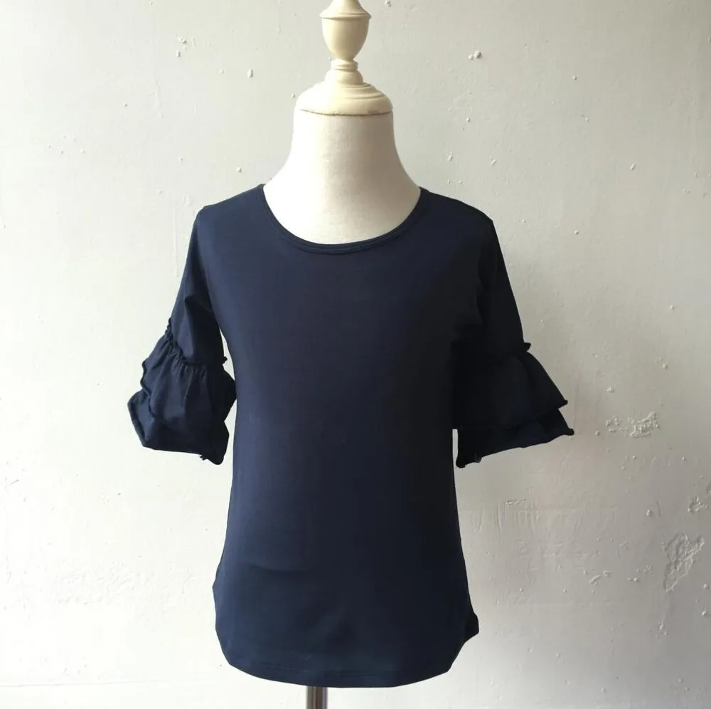 wholesale children solid color clothes fashion style double ruffle shirts kids wear