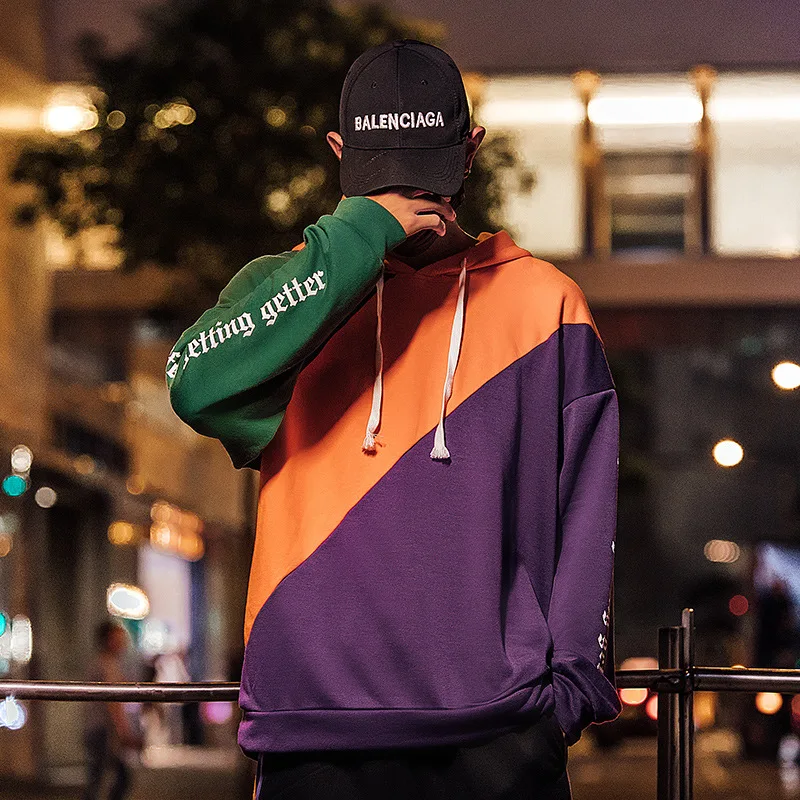 

Original Personality Hip-hop Hooded Sweatshirt Chic Brand Men and Women Color Matching Coat